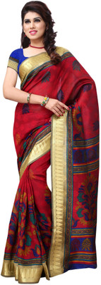 JTInternational Printed Fashion Handloom Art Silk Saree(Multicolor), Gold;red