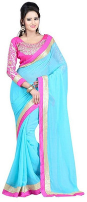 

Party Wear Dresses Printed Fashion Art Silk Saree(Blue)