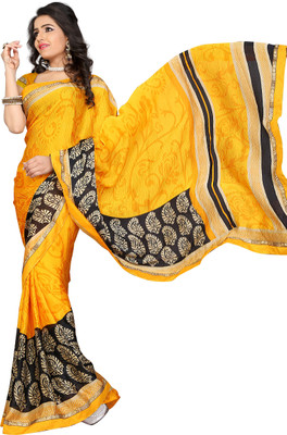 

Khushali Self Design, Printed Fashion Satin, Chiffon Saree(Yellow, Black), Black;yellow