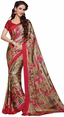 Vipul Printed Fashion Crepe Saree(Brown)