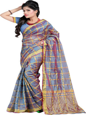 

Laxmi Pooja Plain Meghalaya Silk Saree(Multicolor), Light blue