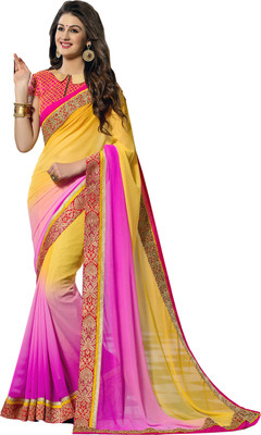 

Khoobee Self Design, Embroidered, Embellished Fashion Georgette Saree(Yellow, Pink), Pink;yellow