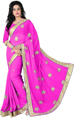 Vishakha Fashion Embroidered Fashion Georgette Saree(Pink)