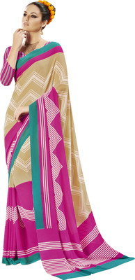

Khoobee Self Design, Printed Fashion Georgette Saree(Beige, Pink, Green), Beige;green;pink