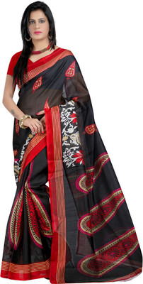 Anushree Saree Printed Bhagalpuri Khadi Saree(Multicolor), Black