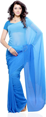 

JTInternational Solid Fashion Georgette Saree(Blue)