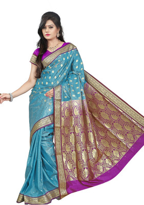 

JagannathSaree Embellished Bollywood Silk Saree(Blue)