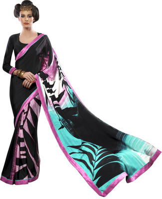 

Khoobee Self Design, Printed Fashion Art Silk Saree(Black, Multicolor)
