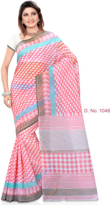 Indianbeauty Striped, Printed Fashion Cotton Saree(White, Pink), Pink;white