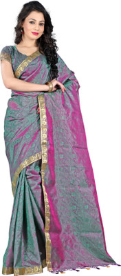 

Mimosa Woven Kanjivaram Art Silk Saree(Grey), Rani