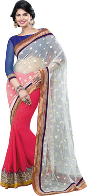 

Ishin Embroidered Fashion Georgette Saree(Red), Red;white