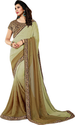 

Brijraj Embellished Fashion Georgette, Jacquard Saree(Beige, Light Green), Beige;light pista
