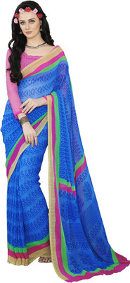 

Khoobee Self Design, Printed Fashion Georgette Saree(Light Blue)
