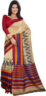 

Khushali Self Design, Printed Fashion Art Silk Saree(Beige, Multicolor)
