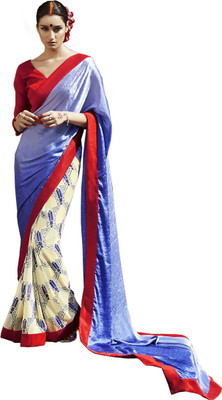 

Ewows Embellished, Floral Print Fashion Satin, Jacquard Saree(Blue, Beige, Beige;blue