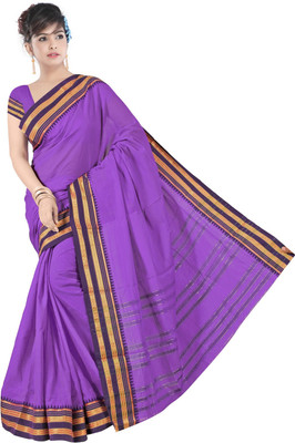 JagannathSaree Woven Bollywood Cotton Saree(Purple, Black), Black;purple