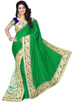 

Khoobee Self Design, Embroidered, Embellished Fashion Net, Georgette Saree(Green, Beige), Beige;green