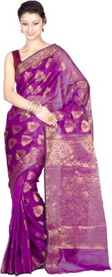 

Chandrakala Woven Banarasi Silk Cotton Blend Saree(Purple)