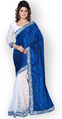 

Flora Fashions Embroidered Bollywood Velvet Saree(Blue)