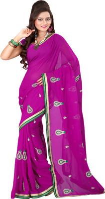 Sanju Sarees Embroidered Fashion Georgette Saree(Purple)