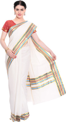 

Darps Self Design Balarampuram Cotton Saree(Multicolor), Cream