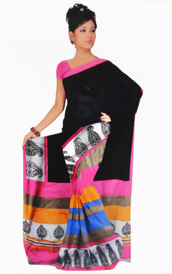 

BPS Printed, Striped Bhagalpuri Handloom Printed Silk, Art Silk, Khadi, Silk Cotton Blend Saree(Multicolor, Pptrnp blk dn 1133
