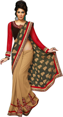 

Khoobee Self Design, Embroidered, Embellished Fashion Georgette, Viscose Saree(Beige, Green, Brown, Red), Beige;brown;green;red