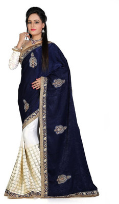 LaazreeFashion Embroidered Bollywood Satin, Georgette Saree(Blue, White)