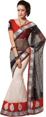 

Vishal Self Design, Solid Fashion Net Saree(Black, White)