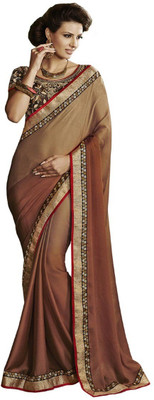 

Desi Butik Self Design Fashion Chiffon Saree(Brown)
