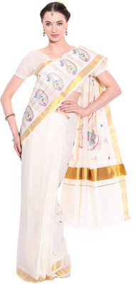

Darps Self Design Balarampuram Cotton Saree(Multicolor), Cream