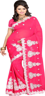 

Sanju Sarees Embroidered Fashion Georgette Saree(Pink)