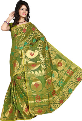 

Mimosa Printed Kanjivaram Net, Silk, Jacquard Saree(Multicolor), Olive