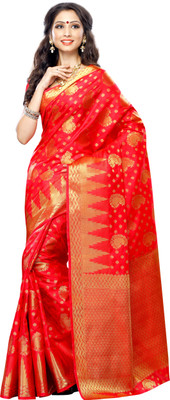 

Mimosa Woven Kanjivaram Tussar Silk Saree(Red)