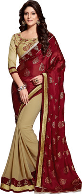 

Khoobee Self Design Fashion Georgette, Viscose Saree(Maroon, Beige), Beige;maroon
