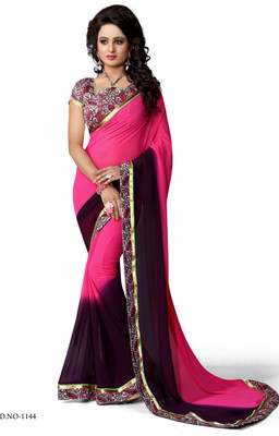 

Indianbeauty Self Design, Solid, Printed Fashion Georgette Saree(Pink, Blue), Blue;deeppink