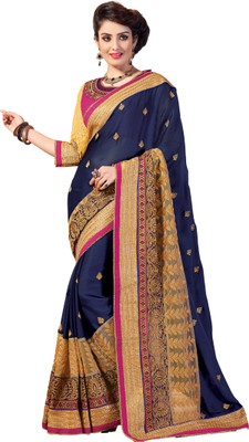 

M.S.Retail Embroidered Fashion Chiffon, Net Saree(Blue), Cream