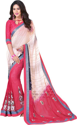 

Saara Embroidered Fashion Georgette Saree(White, Pink), Off-white & pink