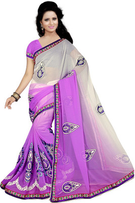 

Indian Wear Online Embroidered Fashion Georgette Saree(Purple)