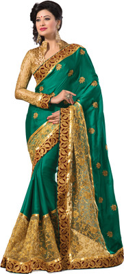 

M.S.Retail Embellished Fashion Satin, Net Saree(Green, Gold)