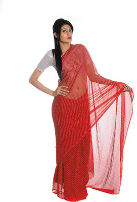 

Aaradhya Fashion Printed Leheria Handloom Georgette Saree(Red)