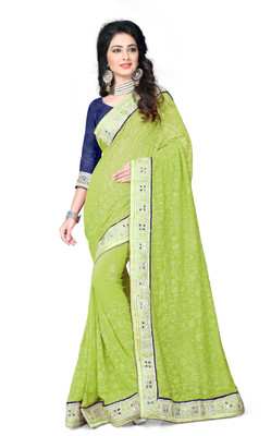 

Khoobee Self Design, Embroidered, Embellished Fashion Georgette Saree(Light Green)