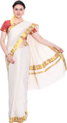 

Darps Self Design Balarampuram Cotton Saree(Multicolor), Cream