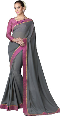 Khushali Self Design Fashion Georgette Saree(Grey, Pink, Beige), Beige;grey;pink
