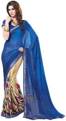 

Cenizas Floral Print Fashion Chiffon Saree(Blue)