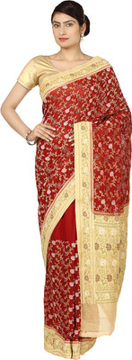 

Zain Textiles Woven Banarasi Handloom Pure Chiffon Saree(Maroon, Beige), Beige;maroon