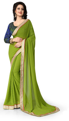 

Indianbeauty Solid, Printed Bollywood Chiffon Saree(Green), Mahendi