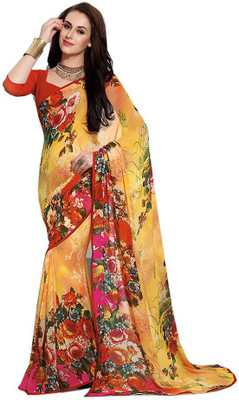 

Indian Wear Online Printed Fashion Pure Chiffon Saree(Multicolor)