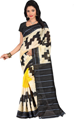 

Lovelylook Printed Daily Wear Art Silk Saree(White, Black), Cream & black