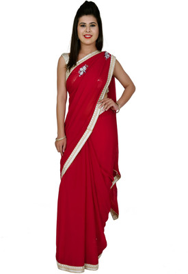 

Ellegent Solid Fashion Georgette Saree(Pink)